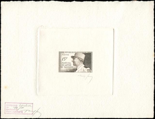 France_1952_Yvert_920a-Scott_675a_unadopted_Marechal_de_Lattre_Type_I-a_sepia_ca_AP