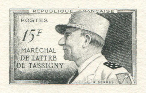 France_1952_Yvert_920a-Scott_675a_unadopted_Marechal_de_Lattre_Type_I-b_black_l_AP_detail