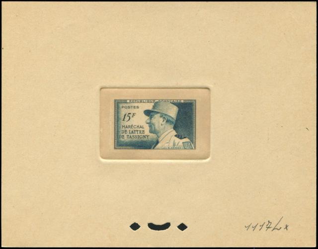 France_1952_Yvert_920a-Scott_675a_unadopted_Marechal_de_Lattre_Type_I-b_blue_1117_Lx_CP