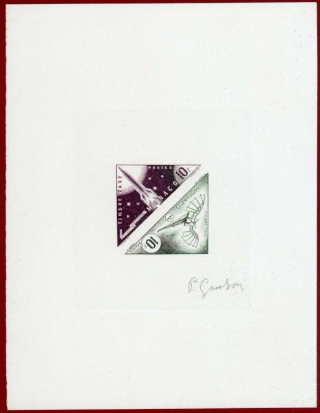 Monaco_1953_Yvert_Taxe_48-49-Scott_J44a_dark-violet_+_black_+_dark-green