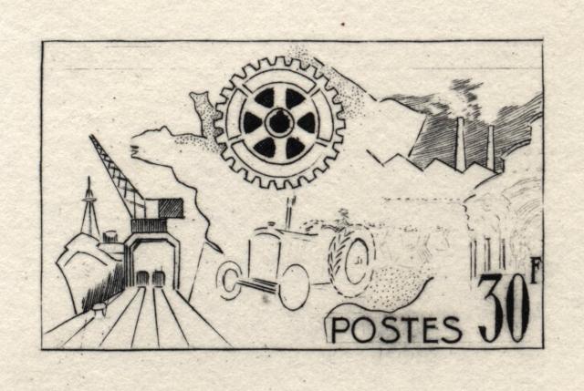 France_1955_Yvert_1009a-Scott_741_unadopted_Rotary_1er_etat_black_ca_AP_detail