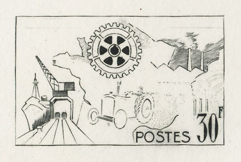 France_1955_Yvert_1009a-Scott_741_unadopted_Rotary_1er_etat_black_cb_AP_detail