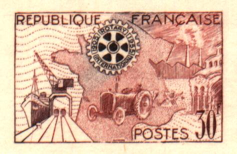France_1955_Yvert_1009a-Scott_741_unadopted_Rotary_red-brown_+_black_AP_detail