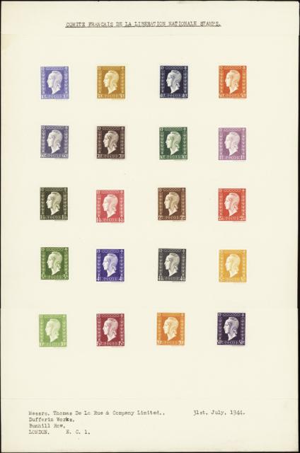 France_1944_Yvert_682-701-Scott_Marianne_de_Dulac_different_colors_paper_b_ND
