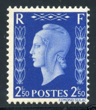 France_1945_Yvert_701F-Scott_508_unissued_2f50_Type_II_Marianne_de_Dulac_US