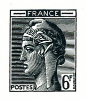 France_1948_Yvert-Scott_unadopted_6f_Marianne_de_Hourriez_A_black_107_typo_ab_CP_detail_a