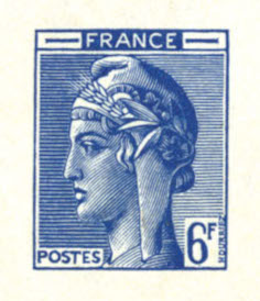 France_1948_Yvert-Scott_unadopted_6f_Marianne_de_Hourriez_A_blue_101_typo_aa_CP_detail_a