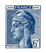 France_1948_Yvert-Scott_unadopted_6f_Marianne_de_Hourriez_A_blue_101_typo_ab_CP_detail_a