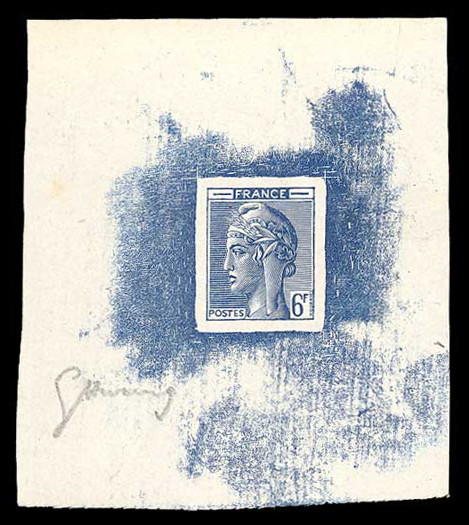 France_1948_Yvert-Scott_unadopted_6f_Marianne_de_Hourriez_A_blue_typo_h_AP