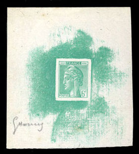 France_1948_Yvert-Scott_unadopted_6f_Marianne_de_Hourriez_A_green_typo_cb_AP