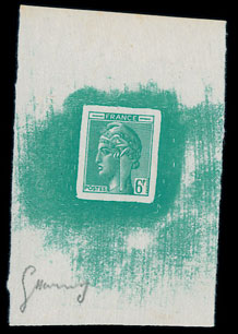 France_1948_Yvert-Scott_unadopted_6f_Marianne_de_Hourriez_A_green_typo_d_AP