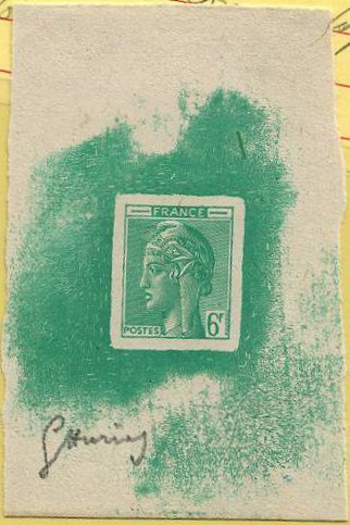 France_1948_Yvert-Scott_unadopted_6f_Marianne_de_Hourriez_A_green_typo_e_AP