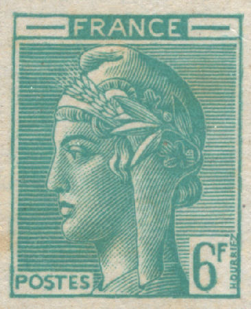 France_1948_Yvert-Scott_unadopted_6f_Marianne_de_Hourriez_A_green_typo_f_AP_detail