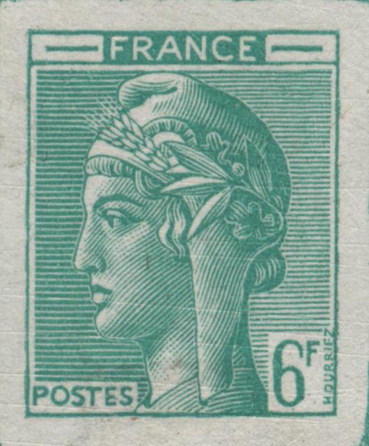 France_1948_Yvert-Scott_unadopted_6f_Marianne_de_Hourriez_A_green_typo_ga_AP_detail