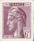 France_1948_Yvert-Scott_unadopted_6f_Marianne_de_Hourriez_A_lilac_typo_ca_AP_detail