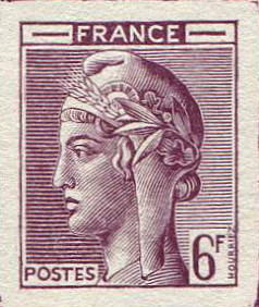 France_1948_Yvert-Scott_unadopted_6f_Marianne_de_Hourriez_A_lilac_typo_da_AP_detail