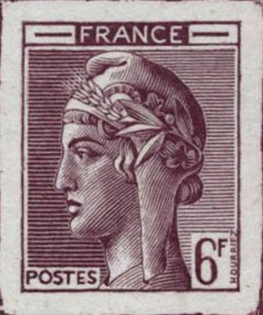 France_1948_Yvert-Scott_unadopted_6f_Marianne_de_Hourriez_A_lilac_typo_f_AP_detail