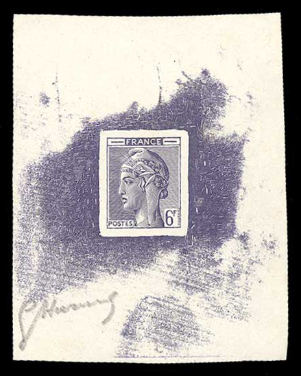 France_1948_Yvert-Scott_unadopted_6f_Marianne_de_Hourriez_A_violet_typo_e_AP