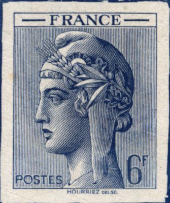 France_1948_Yvert-Scott_unadopted_6f_Marianne_de_Hourriez_B_blue_typo_a_AP_detail_a