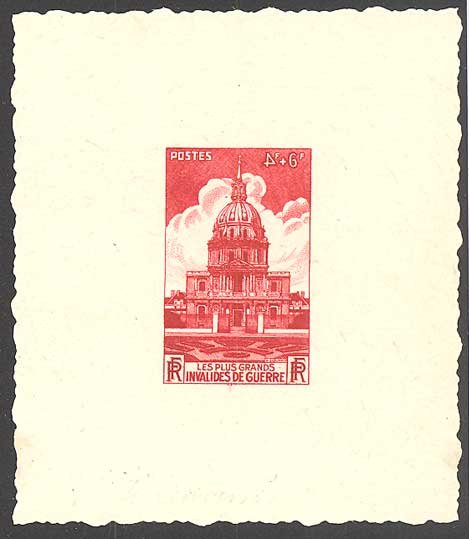 France_1946_Yvert_751a-Scott_B203_unadopted_Invalides_reversed_4f_red_d_AP
