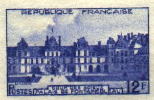 France_1951_Yvert_878a-Scott_643_unadopted_Fontainebleau_Type_I_blue_a_AP_detail