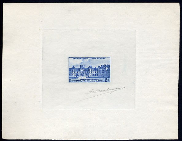France_1951_Yvert_878a-Scott_643_unadopted_Fontainebleau_Type_I_blue_b_AP