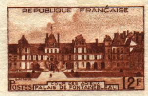 France_1951_Yvert_878a-Scott_643_unadopted_Fontainebleau_Type_I_brown_a_AP_detail