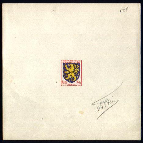 France_1951_Yvert_903a-Scott_663_unadopted_4f_Franche-Comte_multicolor_b_typo_AP