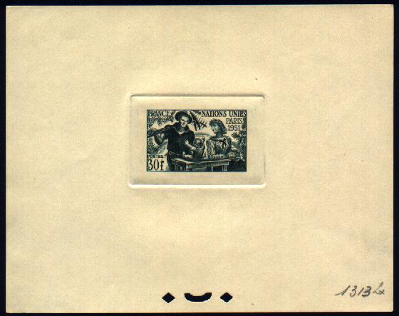 France_1951_Yvert_912a-Scott_672_unadopted_ONU_green_1313_Lx_CP