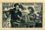 France_1951_Yvert_912a-Scott_672_unadopted_ONU_green_1313_Lx_CP_detail