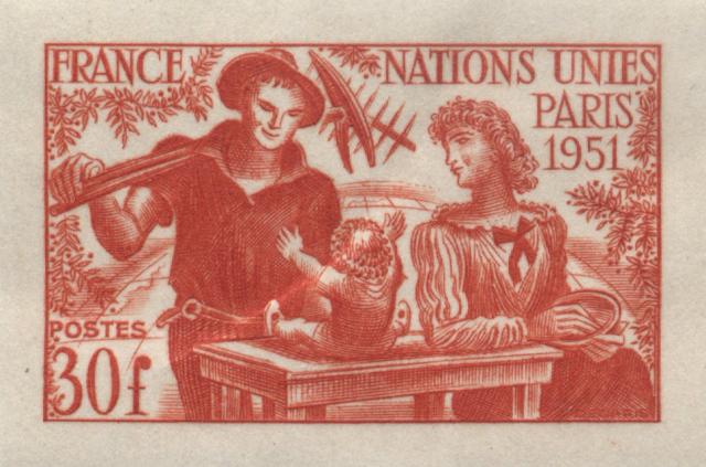 France_1951_Yvert_912a-Scott_672_unadopted_ONU_orange_1211_Lx_CP_detail