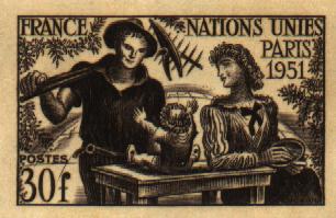 France_1951_Yvert_912a-Scott_672_unadopted_ONU_sepia_1604_Lx_CP_detail