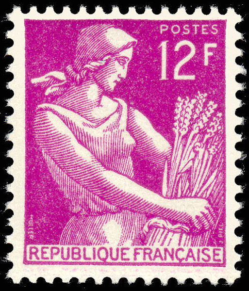 France_1957_Yvert_1116-Scott_12f_Moissonneuse_typo_a_IS