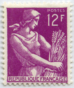 France_1957_Yvert_1116-Scott_12f_Moissonneuse_typo_b_IS