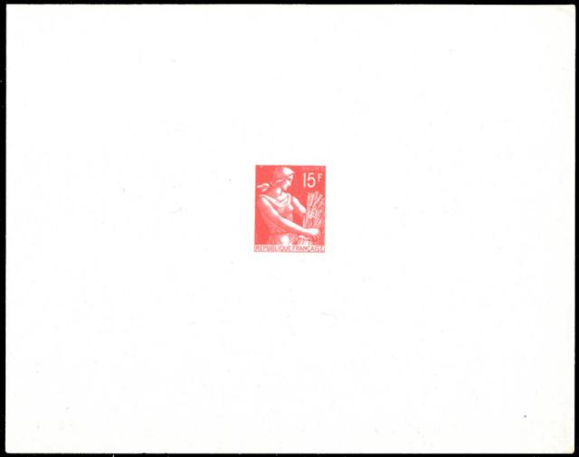 France_1957_Yvert_1116a-Scott_unadopted_15f_Moissonneuse_red_typo_AP