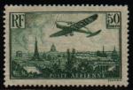 France_1936_Yvert_PA14b-Scott_C14_unissued_50f_small_f_dark-green_plane_over_Paris_b_US
