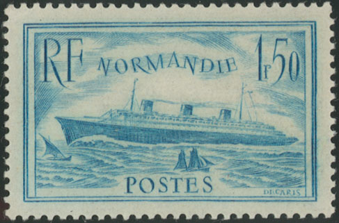 France_1935_Yvert_300b-Scott_300a_1f50_Normandie_turquoise_IS