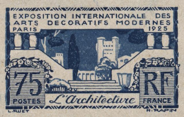 France_1924_Yvert_215a-Scott_225_unadopted_75c_Arts_decoratifs_dark-blue_+_blue_typo_aa_AP_detail