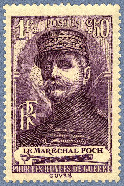 France_1940_Yvert_455-Scott_B98_Marechal_Foch_1f_+_50c_b_IS