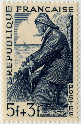 France_1949_Yvert_824-Scott_B234_5f_+_3f_Fisherman_b_IS