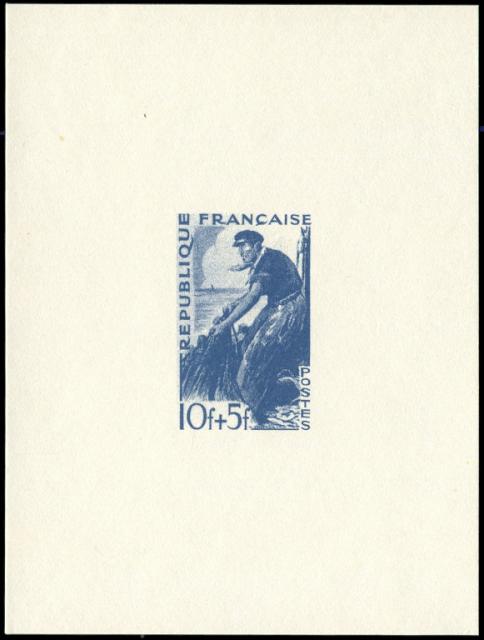 France_1949_Yvert_824a-Scott_B234_unadopted_10f_+_5f_Fisherman_blue_AP