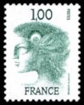 France_1976_Yvert_1892b-Scott_1496_unissued_1f_Marianne_by_Excoffon-Durrens_green_ESS