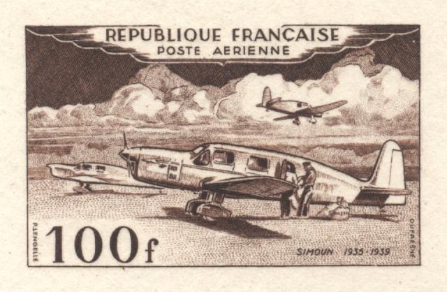 France_1953_Yvert_PA30a-Scott_C29a_unadopted_100f_Simoun_sepia_a_AP_detail