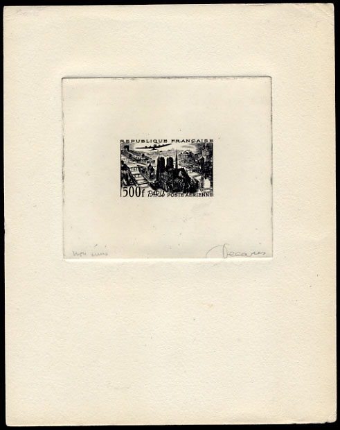 France_1949_Yvert_PA27b-Scott_C26b_unadopted_500f_Paris_black_d_AP