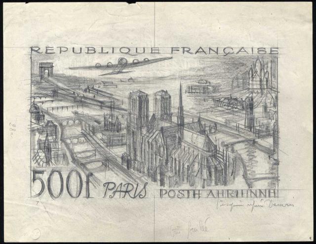France_1949_Yvert_PA27b-Scott_C26b_unadopted_500f_Paris_MAQ