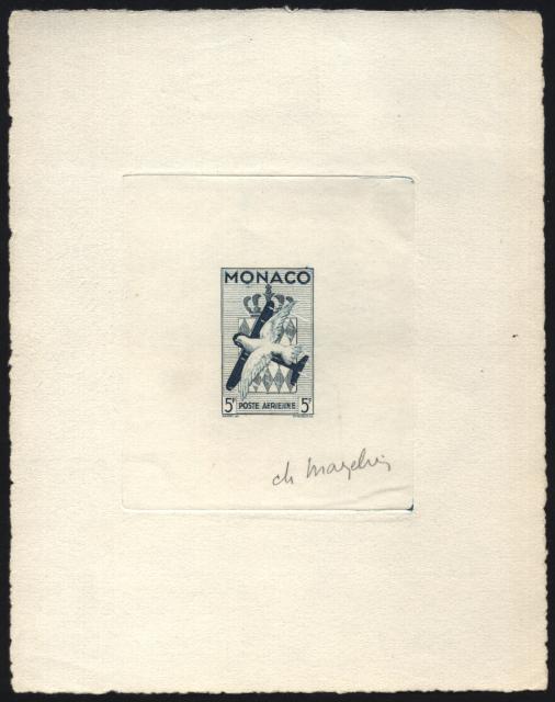 Monaco_1941_Yvert_PA2a-Scott_C2_unadopted_5f_colombe_et_avion_blue-green_ab_AP