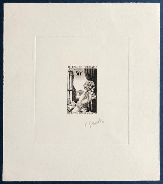 France_1951_Yvert_973a-Scott_714a_unadopted_joaillerie_Type_I_sepia_a_AP