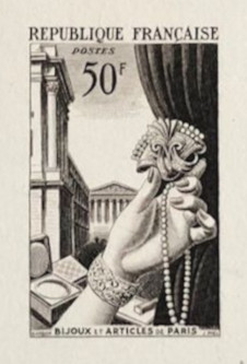 France_1951_Yvert_973a-Scott_714a_unadopted_joaillerie_Type_I_sepia_a_AP_detail