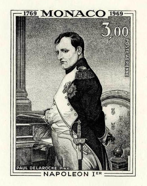 Monaco_1969_Yvert_PA94a-Scott_C76_unissued_in_TD_Napoleon_horizontal_die_without_frame_positive_black_a_AP_detail