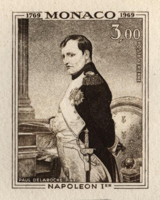 Monaco_1969_Yvert_PA94a-Scott_C76_unissued_in_TD_Napoleon_horizontal_die_without_frame_positive_etat_dark-brown_AP_detail_a